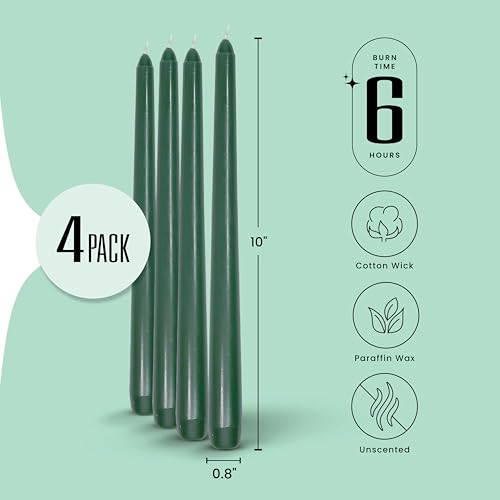 Leor & Lair Green Taper Candles, 4 Pack, 10" Unscented Green Candlesticks - color: Green