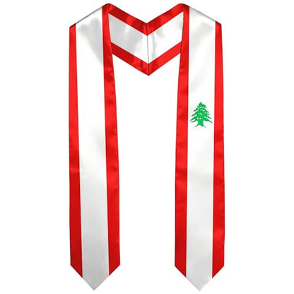 Graduation Satin Sash Scarf 72" Stole - color: Lebanon Flag