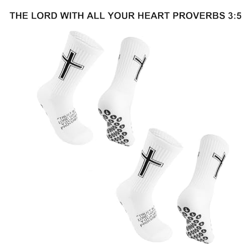 Christian Soccer Socks,Cross Grip Anti Slip Religious Football Socks with Rubber Dots for Youth and Men - color: White