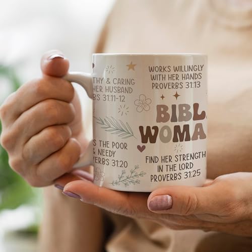 Christian Coffee Mugs for Women with Bible Verse, Biblical Womenhood Christian Inspirational Mug for Women, Religious Coffee Mugs, Scripture Tea Bible Cup Gift for Mom, Grandma, Wife, Sister - color: White
