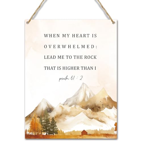 Watercolor Christian Wooden Hanging Sign Bible Verse Wall Decor for Home Office Gifts for Christmas Rustic Religious Hanging Door Wall Signs Floral Inspirational Wall Quote Sign 10x8 inches - JZ007 - color: brown mountain
