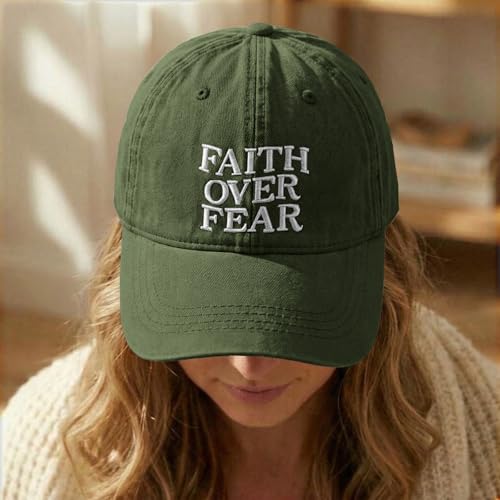 Faith Over Fear Hat for Men Women Embroidered Adjustable Cotton Christian Jesus Religious Faith Baseball Cap - color: Army Green