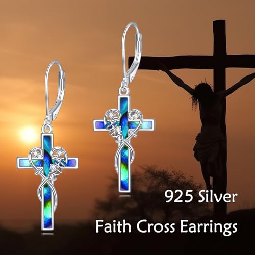 LUHE Sterling Silver Corss/Daisy/Musica Note Dangle Earrings for Women - style: Faith Cross Earrings