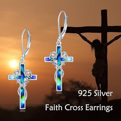 LUHE Sterling Silver Corss/Daisy/Musica Note Dangle Earrings for Women - style: Faith Cross Earrings