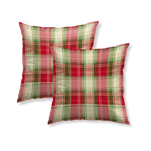 HOMETITUTE Set of 2 Christmas Plaid Throw Pillow Covers 18x18 Inch - color: Christmas Throw Pillow Covers #01