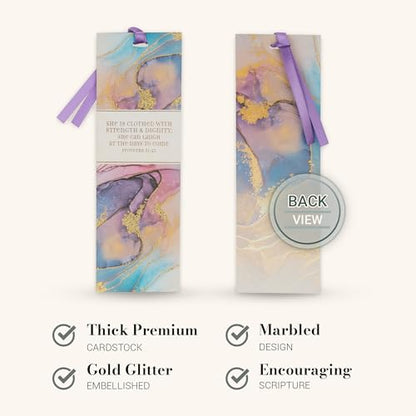 Christian Art Gifts Marble Swirl Scripture Bookmark: Strength and Dignity - style: Strength/Dignity