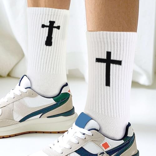 Mikovivi Cross Socks for Men Women, Soft Breathable Cotton Christian Prayer Socks Jesus Faith Stocking Religious Gifts for Dad Husband Friends Youth