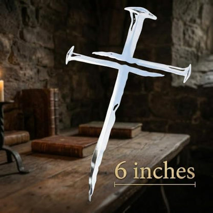 Cross of Nails Sticker - Vinyl Christian Sign Decal, Pack of 2, 6'' (Silver) - color: Silver