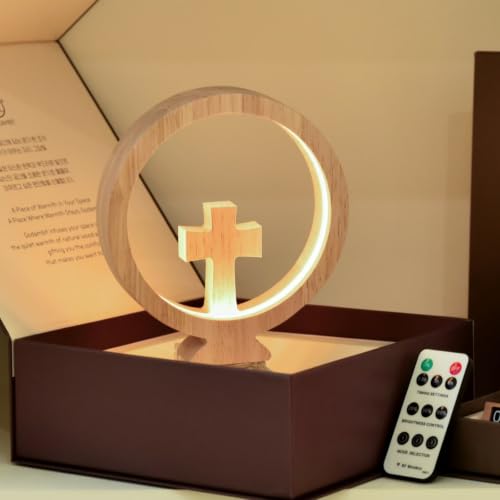 Wooden Cross Night Light, Warm Light, Dimmable