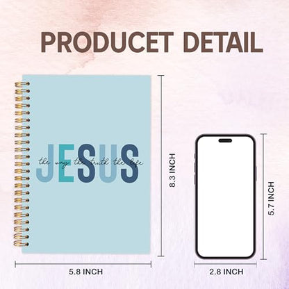 KAOWT Boho Christian Notebook Journal, Bible Notebooks for Note Taking, Christian Gifts for Women, Prayer Scripture Journal, Jesus the Way the Truth the Life Hardcover Spiral Notebook 5.5x8.3in Blue - color: notbook bible-jesus blue
