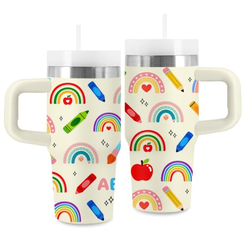 Rainbow Gifts for Kids - 14 oz Tumbler with Handle and Straw, Stainless Steel Insulated Rainbow Cup, BPA Free Tumblers Birthday Gift for Creative & School Lover, Outdoor Sports, Travel - color: Rainbow1