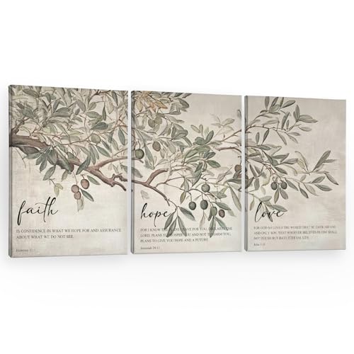 PHAMTE Vintage Christian Olive Wall Art Decor Canvas Set of 3,Bible Verse Scripture Faith Hope Love Pictures Wall Decor for Church Prayer Room Home, Rustic Religious Framed Artwork for Walls 11x14in - color: vintage-B, size: 14"L x 11"W