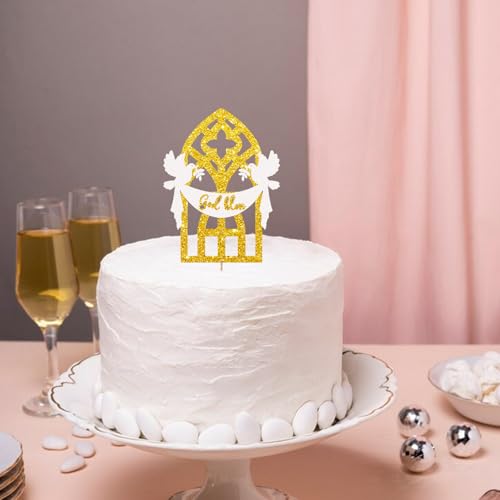 God Bless Cake Topper, Mi Baptism Cake Decor, Gold Glitter Christening Dove Cake Topper for Baby Shower, Religious Themed Party Decoration - style: God Bless