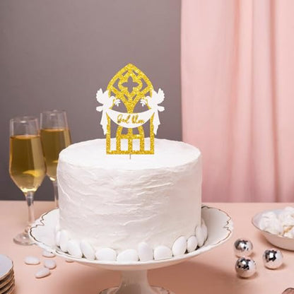 God Bless Cake Topper, Mi Baptism Cake Decor, Gold Glitter Christening Dove Cake Topper for Baby Shower, Religious Themed Party Decoration - style: God Bless
