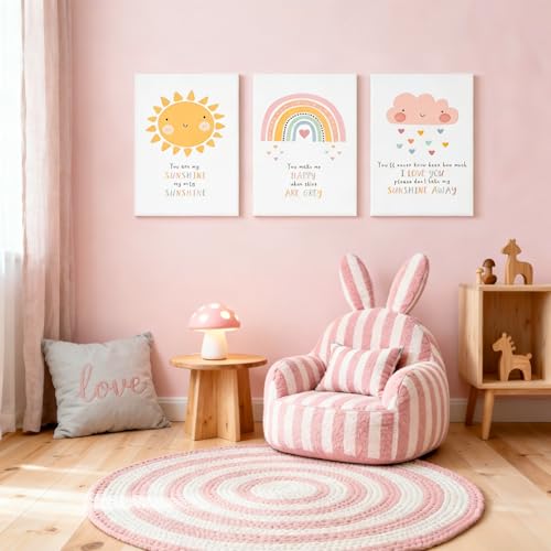 NCCXNCC 3Pcs Cute Pink Children's Bedroom Canvas Wall Art 12x16 Inch Frame - color: Rainbow Children's Room, size: 16×24inch
