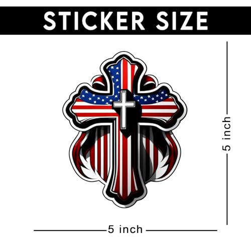 American Flag Cross Sticker 5 Inch Waterproof Christian Faith Vinyl Decal Patriotic USA Religious Graphic for Car Truck Laptop Window Water Bottle Bumper - color: 06