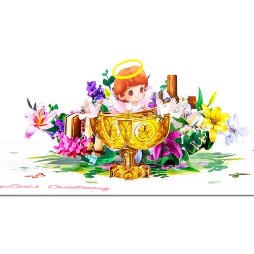 GREETING ART 3D Pop Up Baptism Card for Baby Girl,Christening Greeting Card - color: Guardian Angel Baby Girl