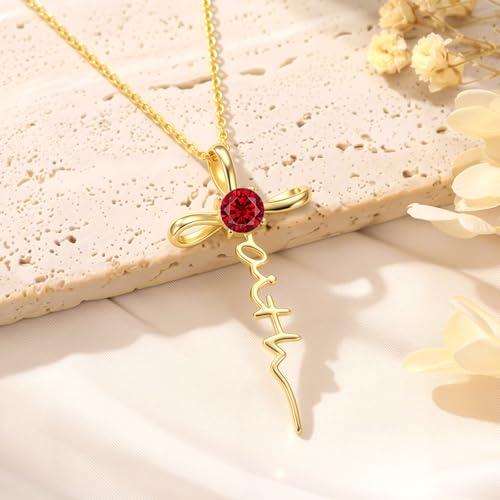 Gold Birthstone Faith Cross Infinity Necklace 14K Gold Religious Cross Pendant Necklaces with Birthstone Jewelry Christian Faith Mothers Day Gifts for Mom Wife Daughter - style: Gold-1