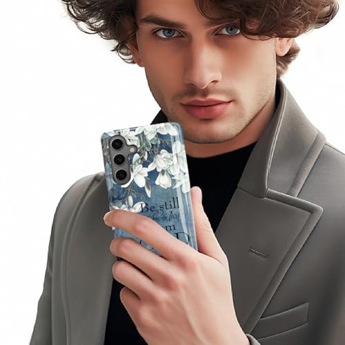 Compatible for Samsung Galaxy A36 5G Case, 2 Layer Hard Shell Silicone Cover 2 in 1 Shockproof Protective Phone Case,Bible Verse Psalm 46:10,White Flowers - color: Bible Verse Psalm 46:10,White Flowers, size: A36