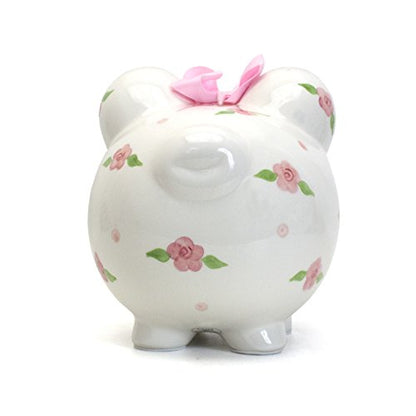 Child to Cherish Ceramic Piggy Bank for Girls, Posies and Polka Dots - color: Posies and Polka Dots