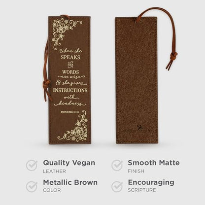 Christian Art Gifts Premium Faux Leather Bookmark for Women: Proverbs 31:26 - color: Brown - Proverbs 31 Woman