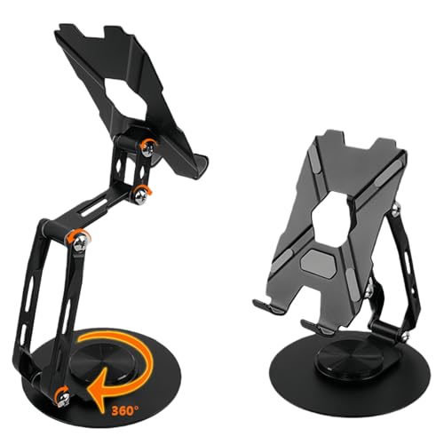 All-Metal Cell Phone Stand 360° Rotatable & Height Adjustable - 25KG Super Load-Bearing, Foldable Desk Stand for Phone, Compatible with iPhone 17/16/15/14, Nintendo Switch, Black - color: C-Quad-Fold - Black