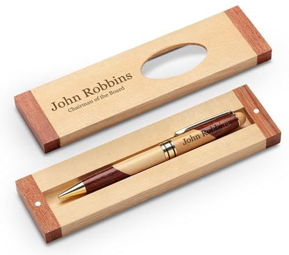 Executive Gift Shoppe | Personalized Custom Wood Pen Set with Maple and Rosewood Finish Box