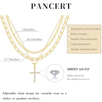 Cross Necklace for Women Stack 14K Gold/Silver Plated Layered Necklace - color: GD