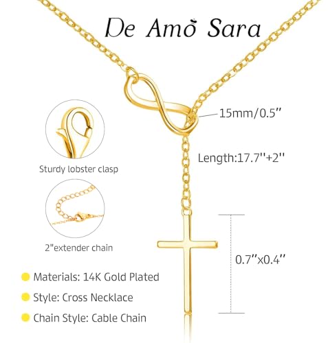 Cross Necklace for Women, Dainty 14K Gold Plated Cross Pendant Simple Long Necklaces for Women, Christian Faith Necklace Trendy Gold Jewelry Gifts for Easter - color: gold infinity cross necklace