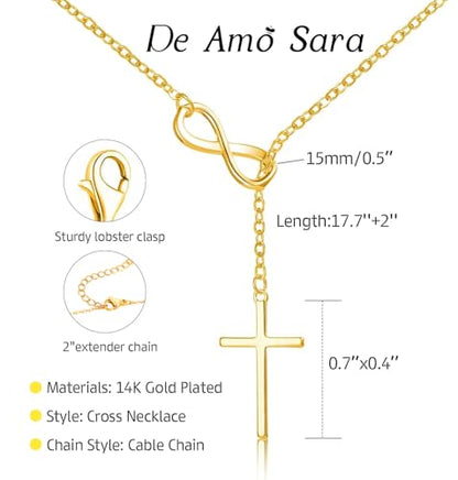 Cross Necklace for Women, Dainty 14K Gold Plated Cross Pendant Simple Long Necklaces for Women, Christian Faith Necklace Trendy Gold Jewelry Gifts for Easter - color: gold infinity cross necklace