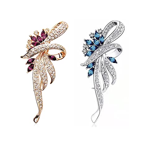 Fashion Crystal Brooch Pin 2 Pieces Fancy Vintage Rhinestones Corsage Scarf Pins Jewelry for Women Girls Clothes (Gold+Silver)