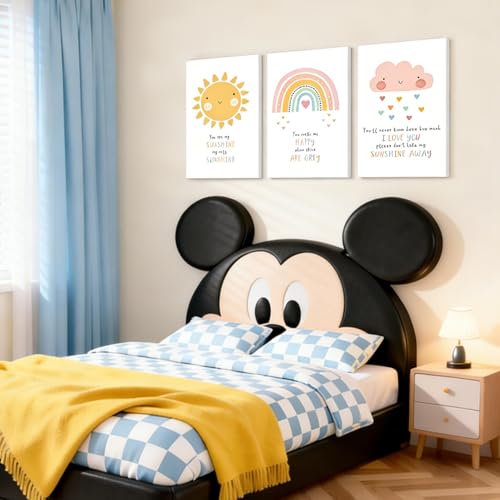 NCCXNCC 3Pcs Cute Pink Children's Bedroom Canvas Wall Art 12x16 Inch Frame - color: Rainbow Children's Room, size: 16×24inch