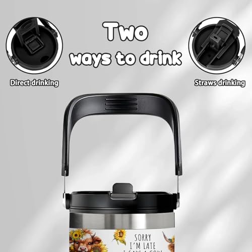30oz Yak Insulated Tumbler with Handle and Straws, Highland Cow Gifts - color: Cow1
