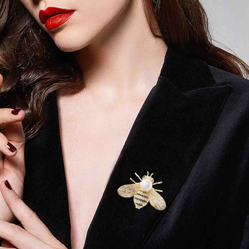 Honey Bee Brooches Crystal Insect Themed Bee Brooch Animal Fashion Shell Pearl Brooch Pin Gold Tone - color: white pearl
