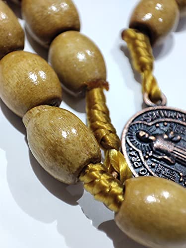 tenghong2021 Wooden Christian Catholic Rosaries Necklace Prayer Beads Holy Cross Catholic Wood for Men Women Pastor - color: Light Brown