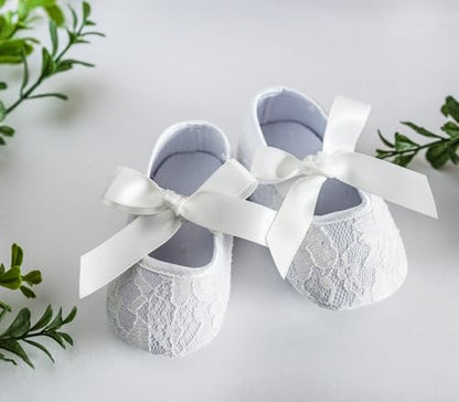 Cherished Moments Baby Baptism Shoe with Lace in Light Ivory with Headband, Gift for Christening or Dedication for Baby Girl (Sizes 0)