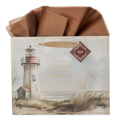 Christian Art Gifts Large Gift Bag with Tissue Paper, I Will Carry You - color: Carry You Lighthouse/Multicolor, style: Large Landscape
