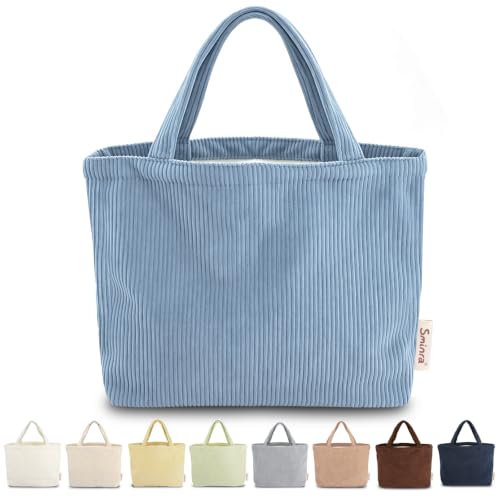 Sminra Small Bible Tote Bag for Women, Corduroy or Quilted Mini Tote Bag - color: Sky Blue