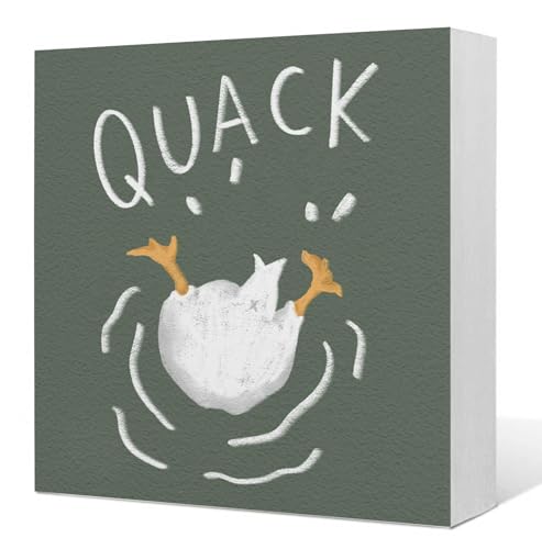 Funny Duck Wooden Box Sign, Gifts for Duck Lovers, Sage Green Farm Animal Ducks Wood Signs for Kids Boys Girls Room Nursery Home Desk Table Shelf Decoration, 5x5 Inch - color: Funny Duck