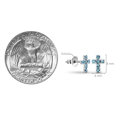 AeraVida Sparkling and Colorful Faith Cubic Zirconia Cross Sterling Silver Stud Earrings | Religious Pierced Jewelry Gift for Women | Christian Daily Wear Earrings - color: Topas