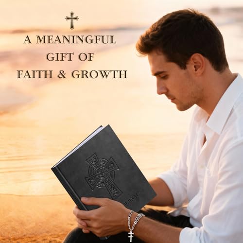 Lanpn Christian Bible Prayer Journal for Men, 91 Days Daily Devotional Journals, Bible Study Notebook with Scripture Verse for Church Pray Notes, Religious Faith Gifts, Black Leather Hardcover - color: Black