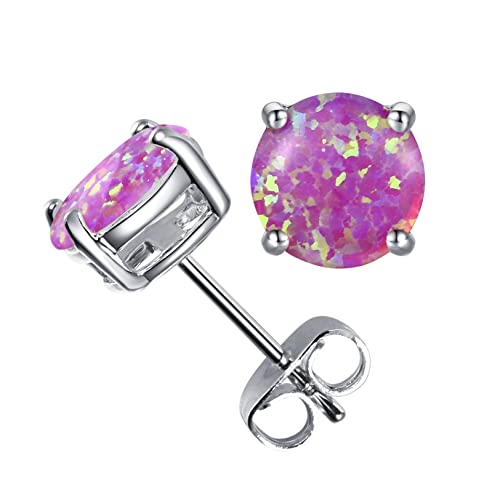CERSLIMO Multi Colors fire Opal Stud Earrings Birthstone Earrings For Women 8mm - color: 08 Purple