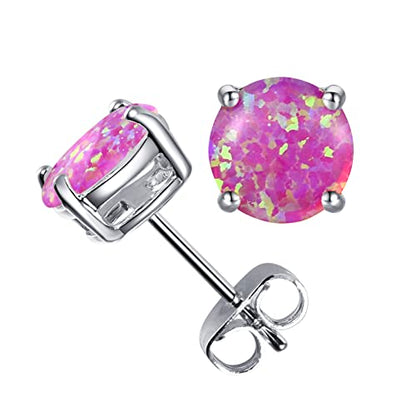 CERSLIMO Multi Colors fire Opal Stud Earrings Birthstone Earrings For Women 8mm - color: 08 Purple