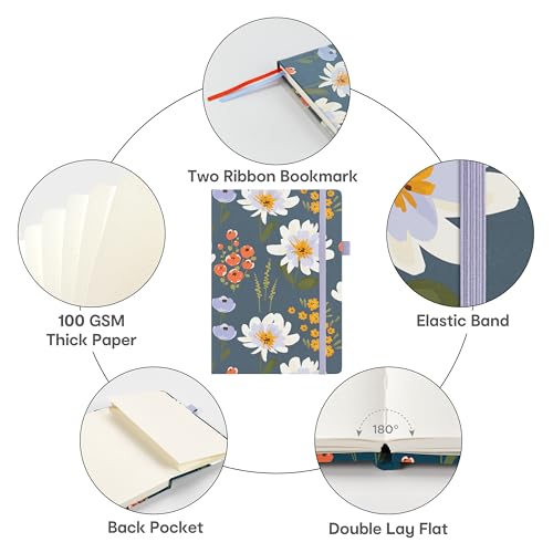 &And Per Se Dotted Journal Notebook, A5 Hardcover Aesthetic Dotted Notebook – 160 Pages 100gsm Thick Dot Grid Paper, 3 Sticker Sheets – Gift-Ready Journaling Kit for Women (Garden Flowers) - color: g.Garden Flowers, style: Dotted with Pattern