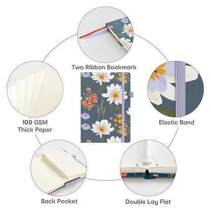 &And Per Se Dotted Journal Notebook, A5 Hardcover Aesthetic Dotted Notebook – 160 Pages 100gsm Thick Dot Grid Paper, 3 Sticker Sheets – Gift-Ready Journaling Kit for Women (Garden Flowers) - color: g.Garden Flowers, style: Dotted with Pattern