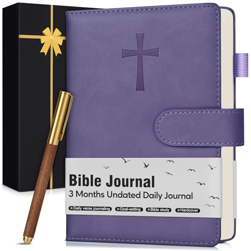 Leather Christian Bible Journal for Women, Prayer Journal for Scripture Study, Daily Devotional, Undated Church Notes Notebook, Jesus Religious Faith Gift for Pastor, Graduation, Baptism, Lavender - color: Lavender