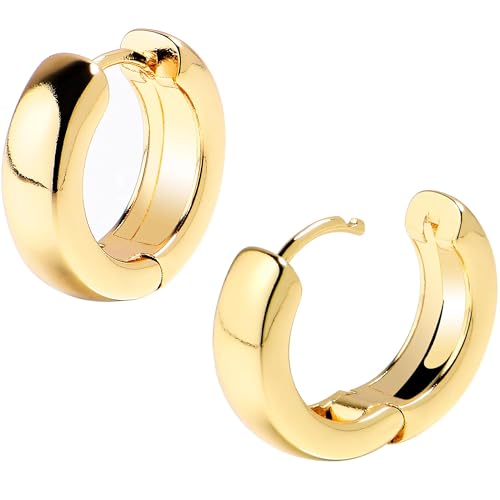 Poxtex Mens Earrings Cross Earrings for Men, 14K Gold Hoop Earrings Men Drop Dangle Small Thick Chunky Sterling Silver Huggie Hoops Hypoallergenic Trendy Dainty Earrings Men Accessories Jewelry Valentine Day Gift - color: Gold-chunky