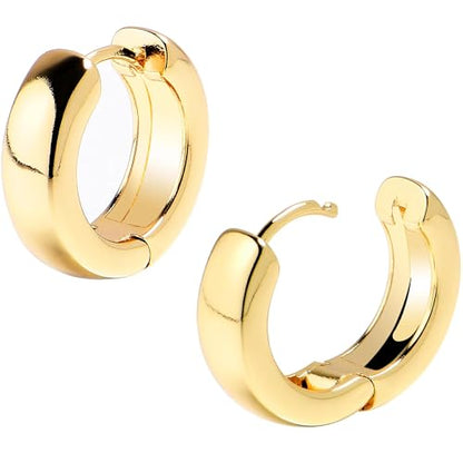 Poxtex Mens Earrings Cross Earrings for Men, 14K Gold Hoop Earrings Men Drop Dangle Small Thick Chunky Sterling Silver Huggie Hoops Hypoallergenic Trendy Dainty Earrings Men Accessories Jewelry Valentine Day Gift - color: Gold-chunky