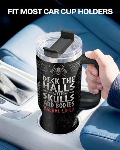 34HD Viking Valhal La Funny Norse 40 oz Tumbler with Handle, Gift for Papa - color: VikingBlack