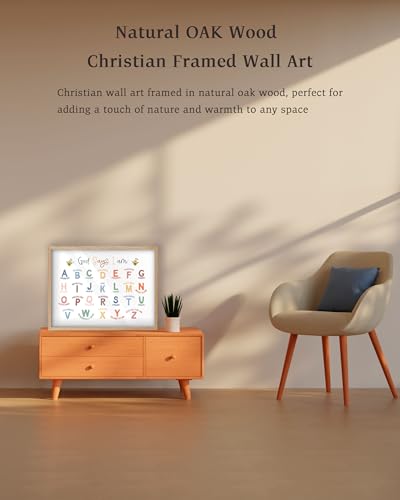 KensTro 16x12 Oak Framed Christian Alphabet Affirmation Wall Art - color: Alphabet Affirmation ABC-Framed, size: 16"L x 12"W